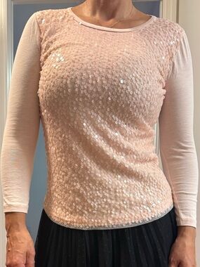 J. Crew Pink Sequin Front Long-Sleeve Top